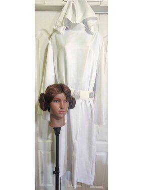 Princess Leia Adult Costume Cosplay White Midi Dress Hood Belt Star Wars Cosplay